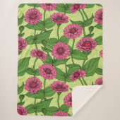 Couverture Sherpa Zinnias rose sur vert clair (Devant)