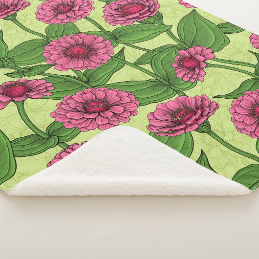 Couverture Sherpa Zinnias rose sur vert clair (3/4)