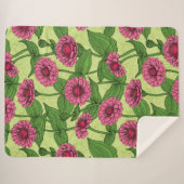 Couverture Sherpa Zinnias rose sur vert clair (Devant (Horizontal))