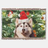 Couverture Sibérie Husky Arbre de Noël Ornements Snowman (Devant)