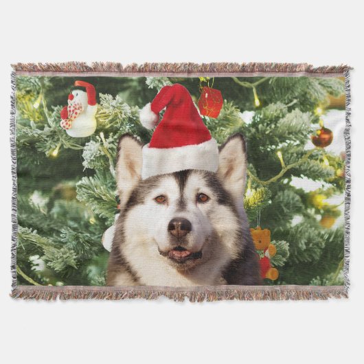Couverture Sibérie Husky Arbre de Noël Ornements Snowman (Devant)
