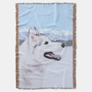 Couverture Sibérie Husky (argent et blanc) Peinture Chien Art