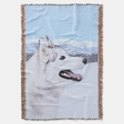Couverture Sibérie Husky (argent et blanc) Peinture Chien Art (devant Vertical)