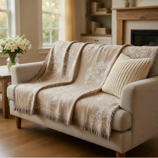 Couverture Silhouette de Fleur de Carotte Beige Doux