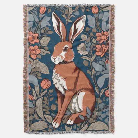 Couverture Sitting Hare William Morris Inspiré Floral (devant Vertical)
