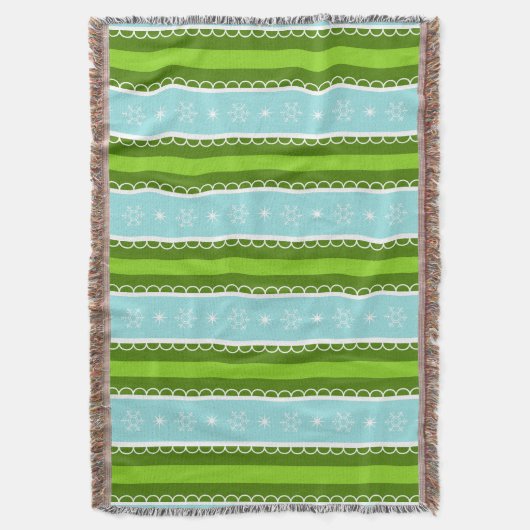 Couverture Snowflakes de Noël Motif à rayures bleu et vert (devant Vertical)