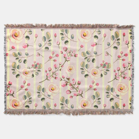 Couverture Soft Pink Floral Stripe Pattern (Devant)