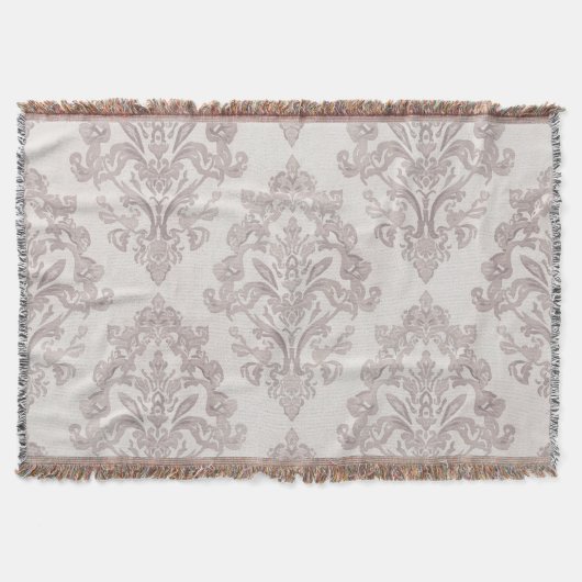 Couverture Soft Taupe Damask Watercolor Classic Floral (Devant)