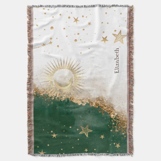 Couverture Soleil Or Céleste Et Étoiles Lune Vert (devant Vertical)