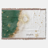 Couverture Soleil Or Céleste Et Étoiles Lune Vert (Devant)