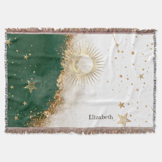 Couverture Soleil Or Céleste Et Étoiles Lune Vert (Devant)