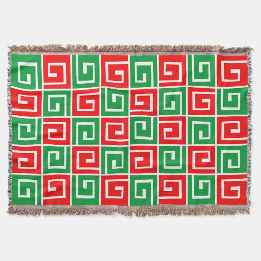 Couverture Spirales carrés - Rouge et vert sur blanc (Devant)