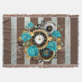 Couverture Steampunk Clock and Turquoise Roses on Striped (Devant)