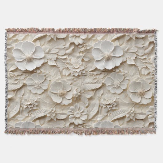 Couverture Style 3D élégant Embossé relief floral blanc (Devant)