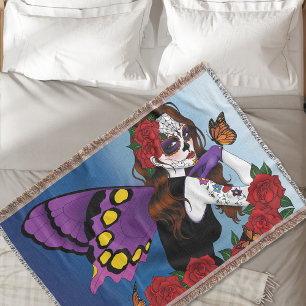 Couverture Sucre Violet Crâne Fée Roses Rouges Monarques Goth