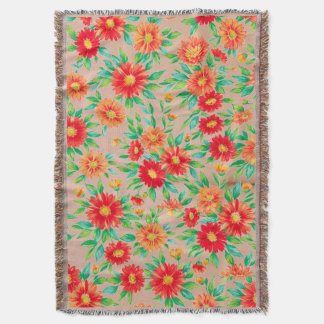 Couverture Sunlit Blooms" - Orange and Red Floral Woven Place