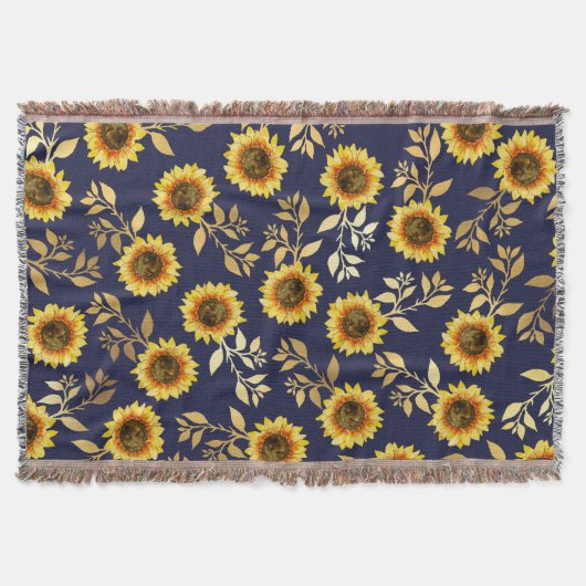 Couverture Sunny Yellow Gold Navy Feuille Motif (Devant)