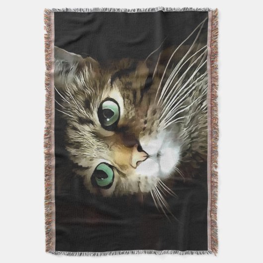 Couverture Tabby Chat Aux Yeux Verts Isolé Sur Noir (devant Vertical)