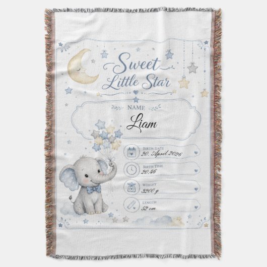 Couverture Tableau de naissance bébé personnalisable avec élé (devant Vertical)