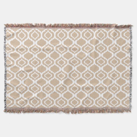Couverture Tan et motif marocain géométrique blanc de trellis (Devant)