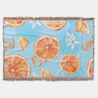 Couverture Tangerines Aquarelle : Bleu Tissu Luxueux