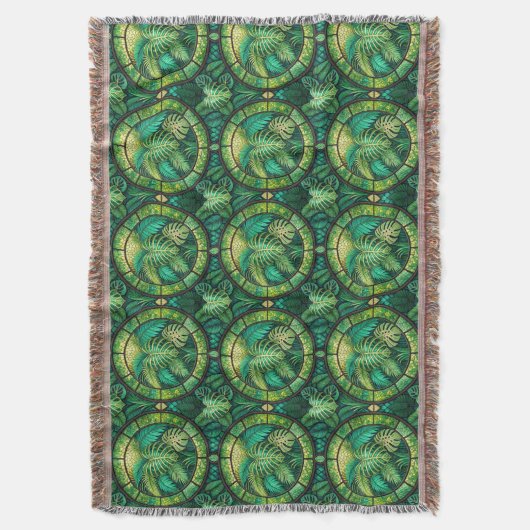 Couverture Tapestry featuring a pattern of green tropical  (devant Vertical)