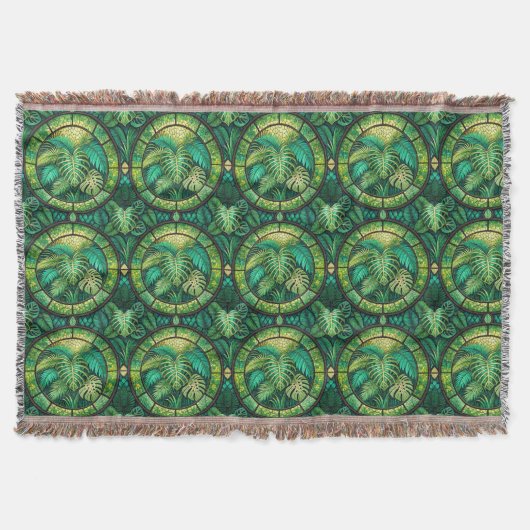 Couverture Tapestry featuring a pattern of green tropical  (Devant)