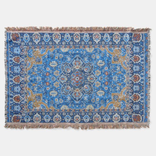 Couverture Tapis persan turc bleu oriental antique (Devant)