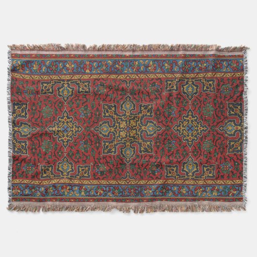Couverture Tapis persan vintage motif rouge bleu arabesque (Devant)