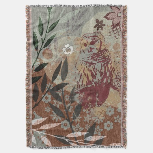 Couverture Tapisserie Style Chouette Feuille Fleur Collage (devant Vertical)