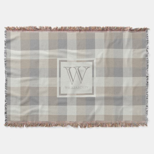 Couverture Tartan Rustique Monogramme Gris Beige Neutre (Devant)