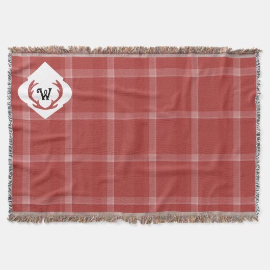 Couverture Tartan Rustique Monogramme Rouge Bourgogne (Devant)