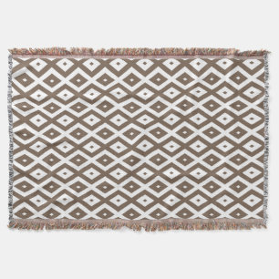 Couverture Taupe motif diamant brun et blanc