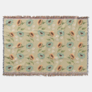 Couverture Teal and Gold Sunflower Throw Blanket