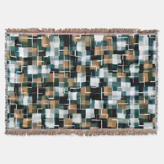 Couverture Tendance Turquoise Brown noir blanc plaid (Devant)