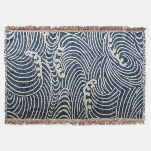 Couverture Textile japonais vintage, Motif de vague (Devant)