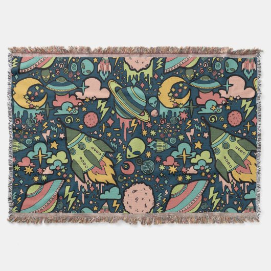 Couverture Texture Motifs Aliens Rockets Space (Devant)