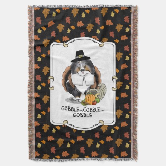 Couverture Thanksgiving Shetland Sheepdog (merle bleu) Drôle (devant Vertical)