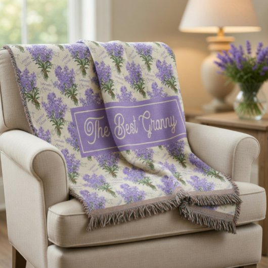 Couverture The Best Granny Lavender Floral Cozy Fleece Blanke