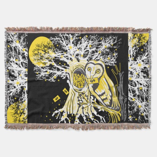 Couverture Throw Blanket – Urban Tree Owl & Wealth Surreal (Devant)