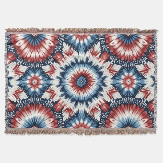 Couverture Tiedye rouge, blanc et bleu (Devant)