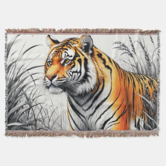 Couverture Tiger Art Color Partiel noir blanc dessin