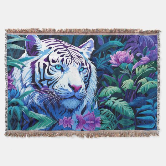 Couverture Tigre blanc en fleurs violettes (Devant)