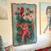 Couverture Tigre rose et perroquet dans la jungle tropicale |