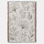 Couverture tissée botanique vintage Ginkgo (devant Vertical)