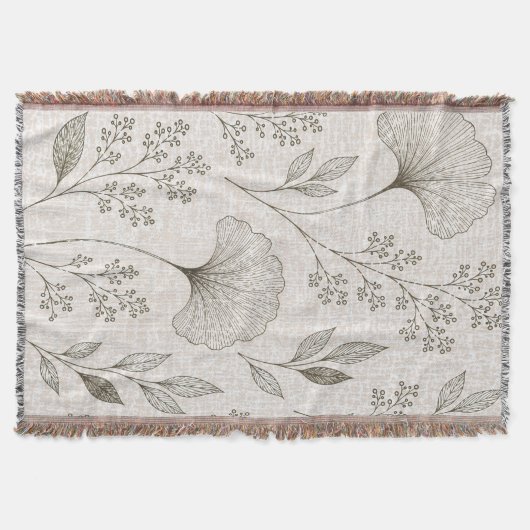 Couverture tissée botanique vintage Ginkgo (Devant)