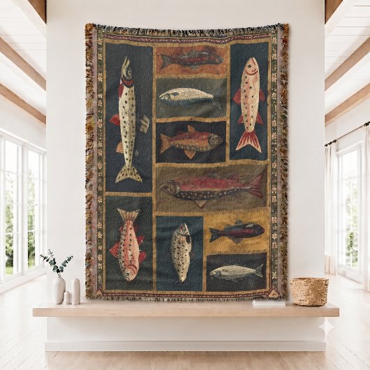 Couverture tissée de poissons de montagne