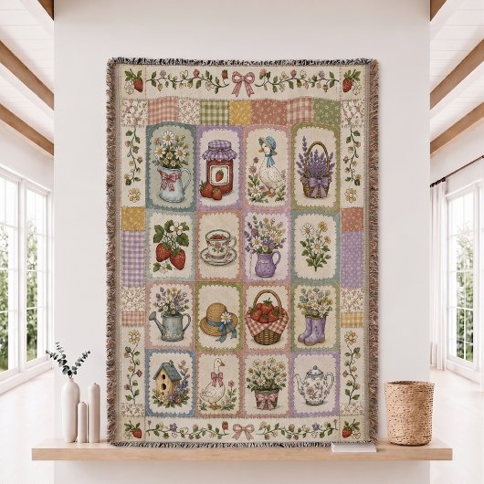 Couverture tissée en patchwork d'oie fraise