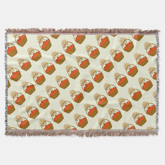 Couverture tissée🍂 Panier de Citrouilles et Blé d'Automne (Devant)