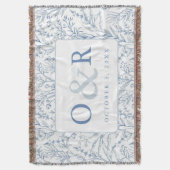 Couverture Toile Bleu & Blanc Toile Floral Français Monogramm (devant Vertical)